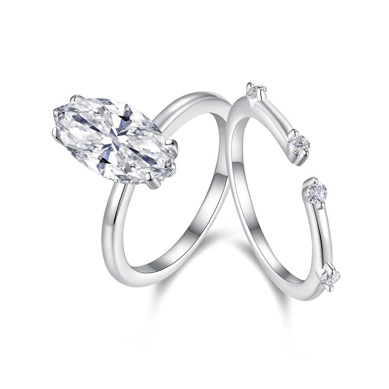 [Marquise] Straight Arm Stackable ring set 3 carat Moissanite Ring in Sterling Silver