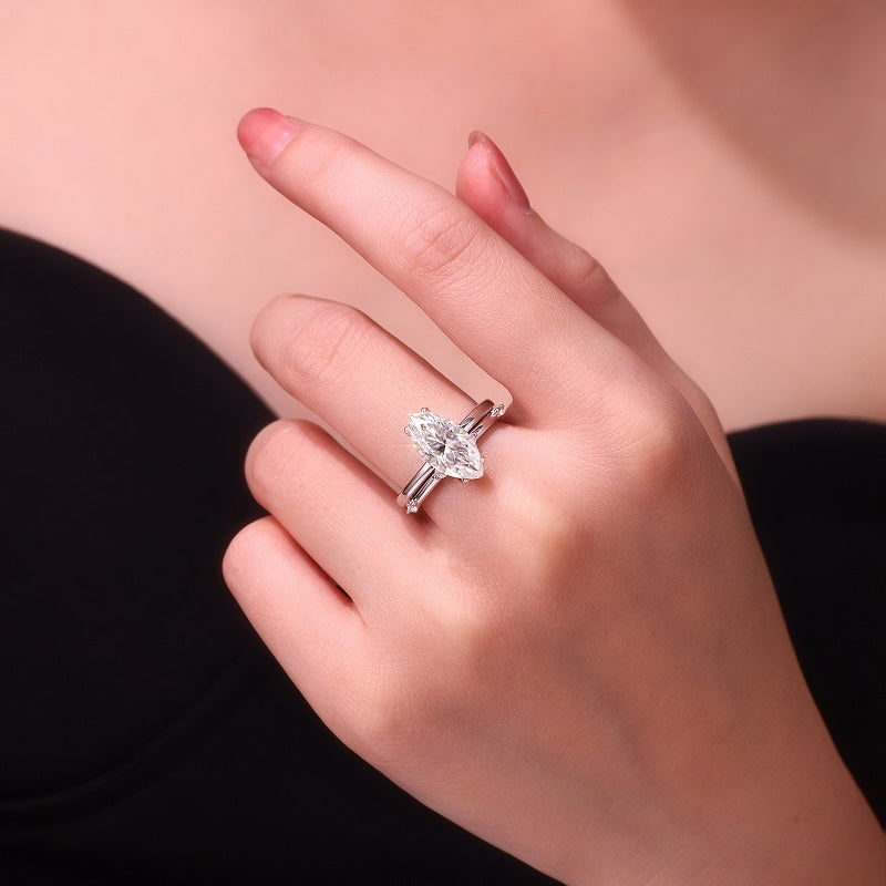 [Marquise] Straight Arm Stackable ring set 3 carat Moissanite Ring in Sterling Silver