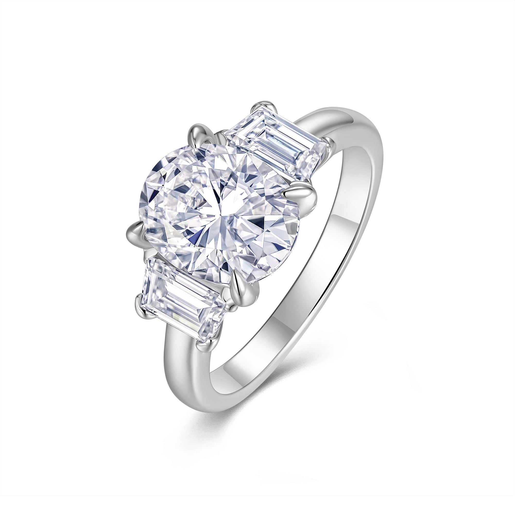 [Three Stone] Straight Arm Micro-paved 3.0 carat Moissanite Ring in Sterling Silver