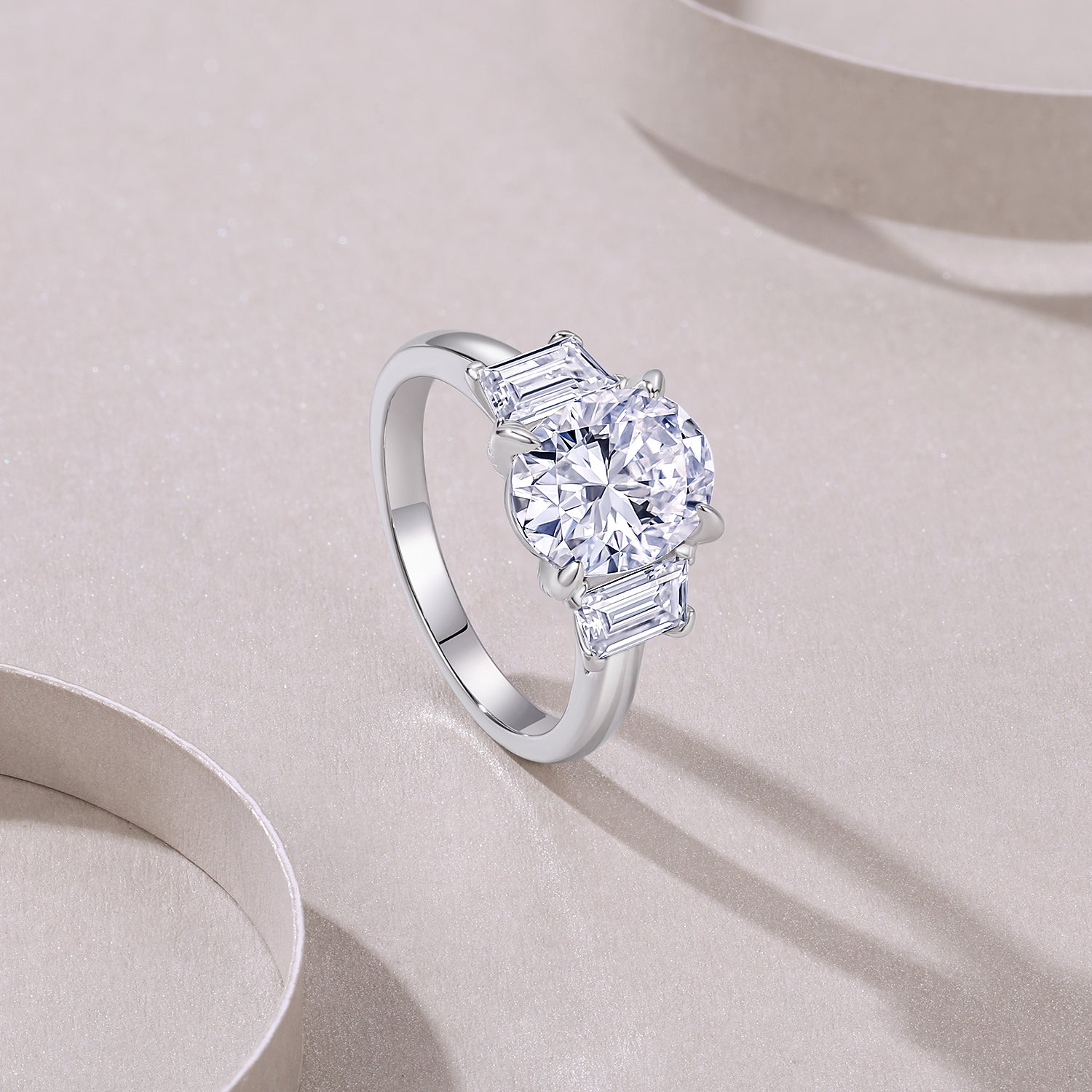 [Three Stone] Straight Arm Micro-paved 3.0 carat Moissanite Ring in Sterling Silver
