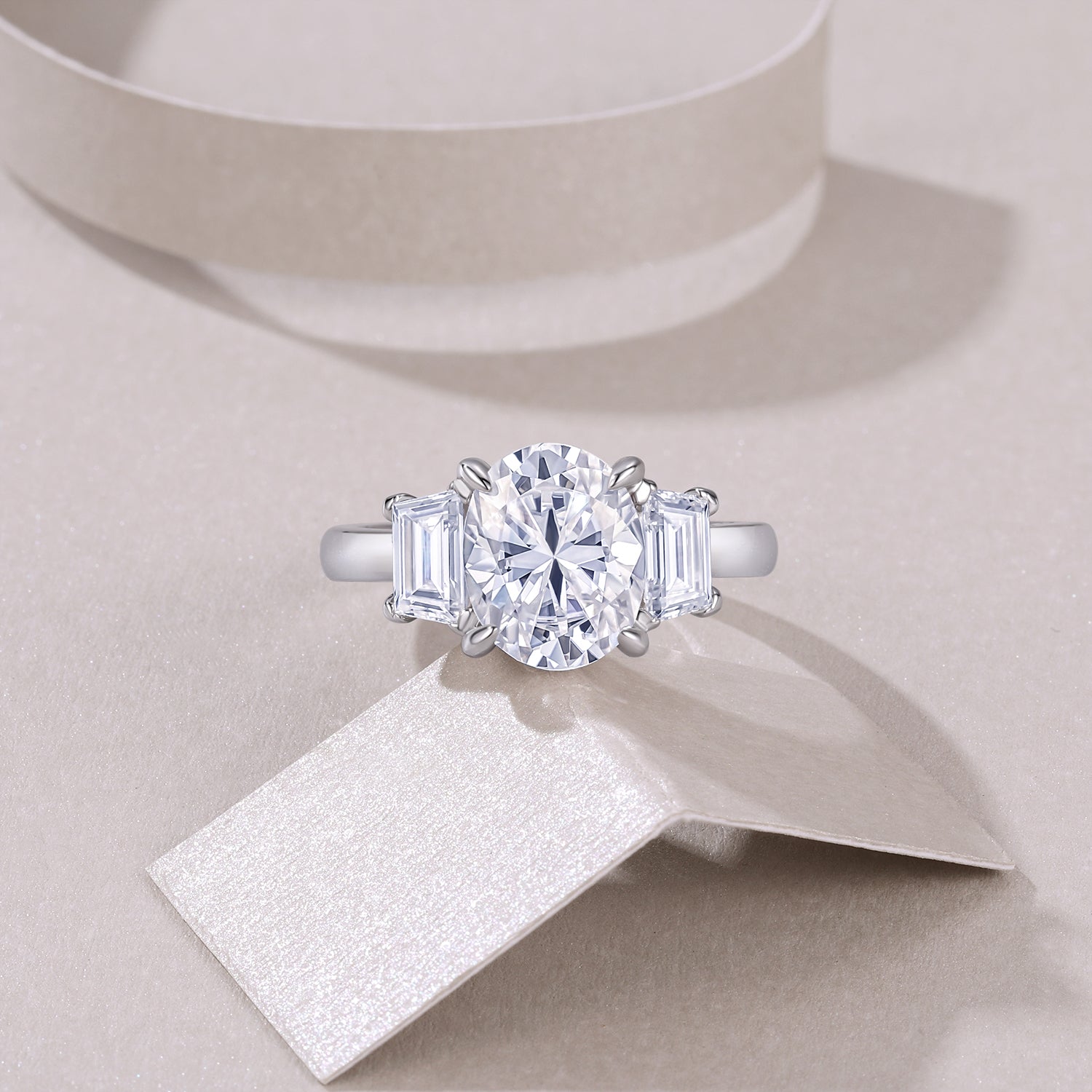 [Three Stone] Straight Arm Micro-paved 3.0 carat Moissanite Ring in Sterling Silver