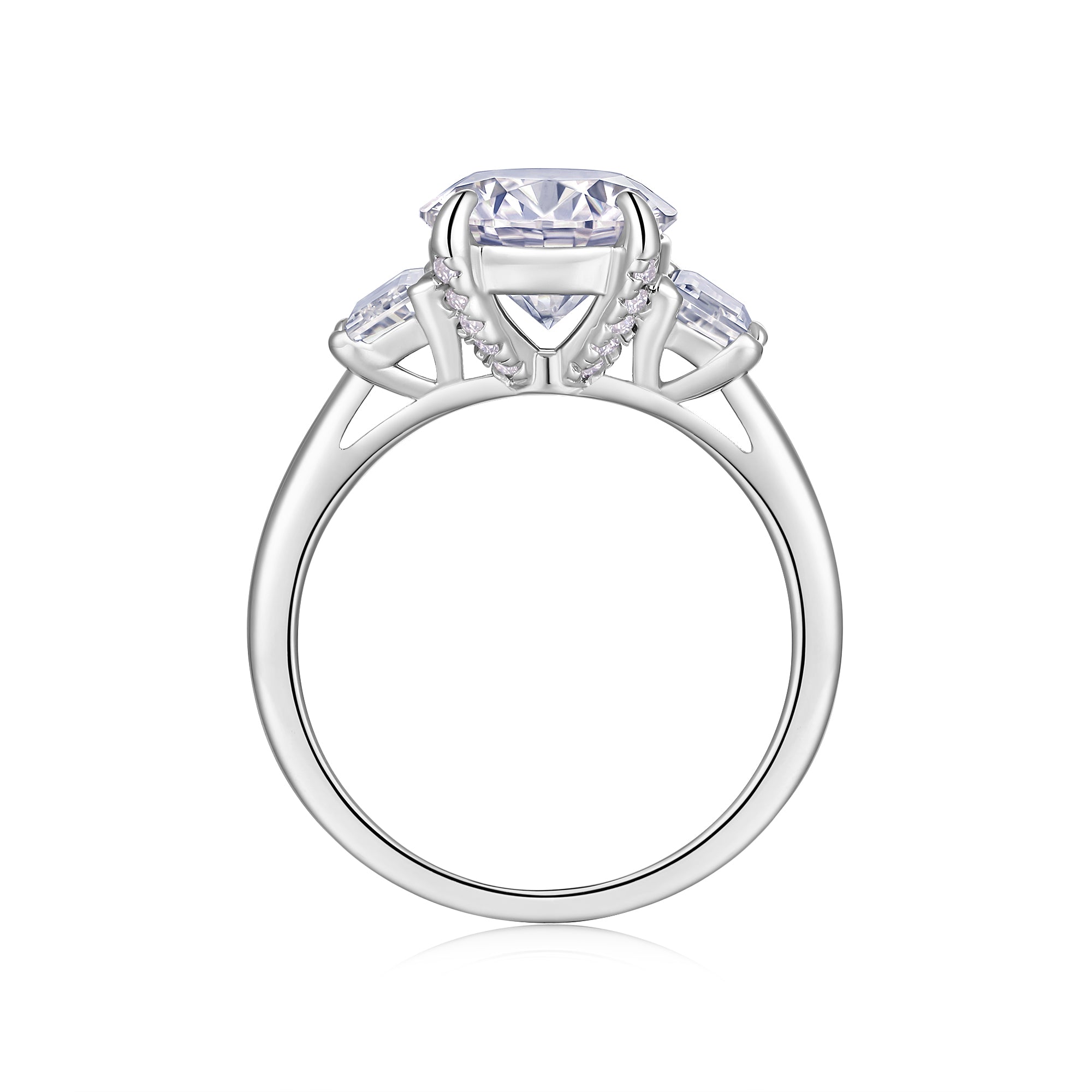 [Three Stone] Straight Arm Micro-paved 3.0 carat Moissanite Ring in Sterling Silver