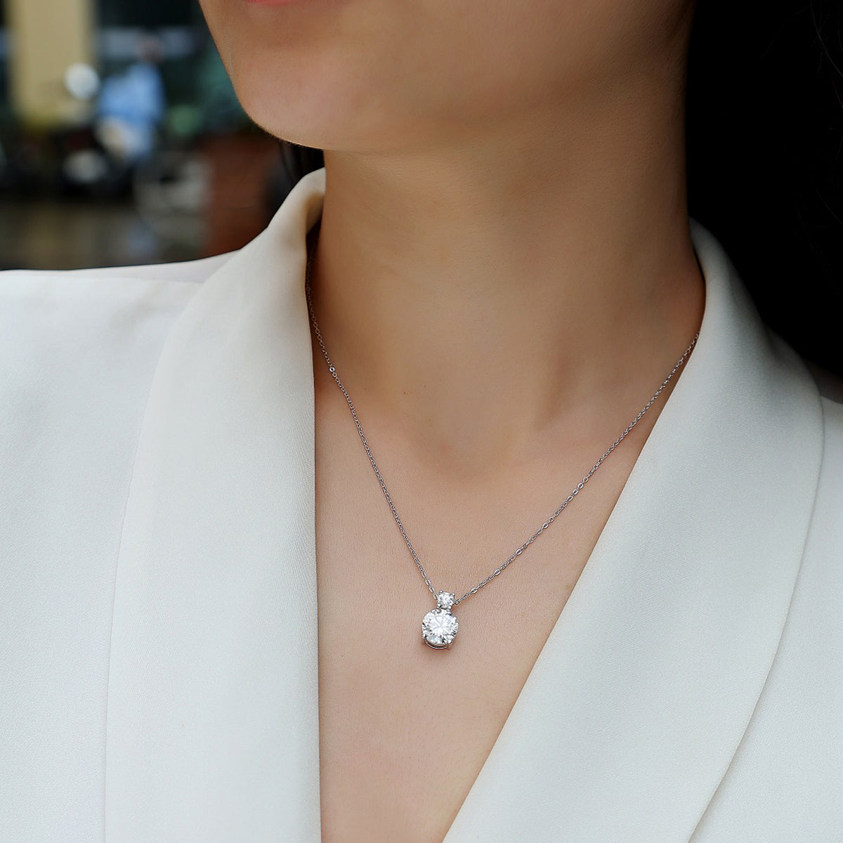 [Round Brilliant] 3.0 carat Moissanite Necklace in Sterling Silver