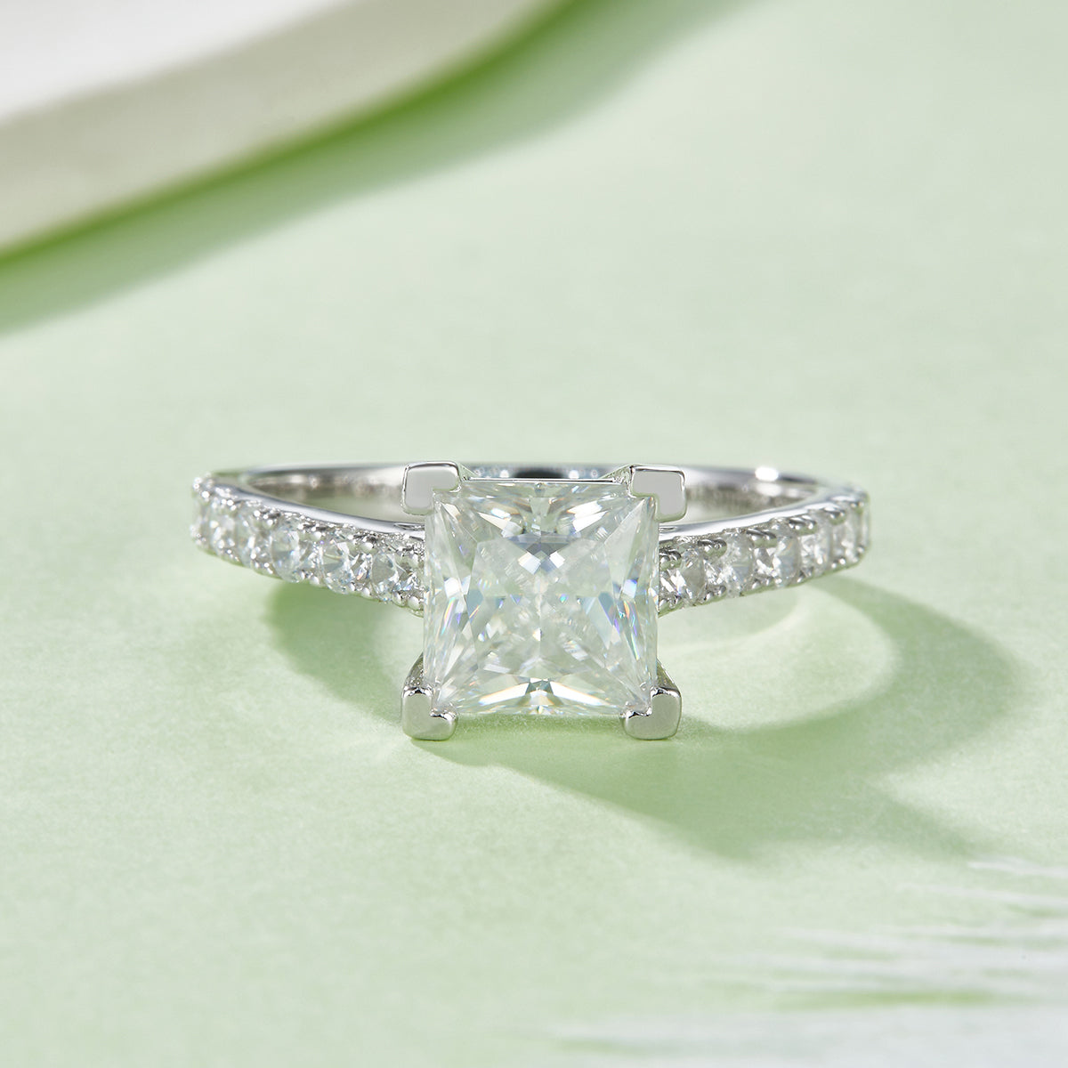 [Princess] Straight Arm Micro-paved 2 carat D Color Moissanite Ring in Sterling Silver