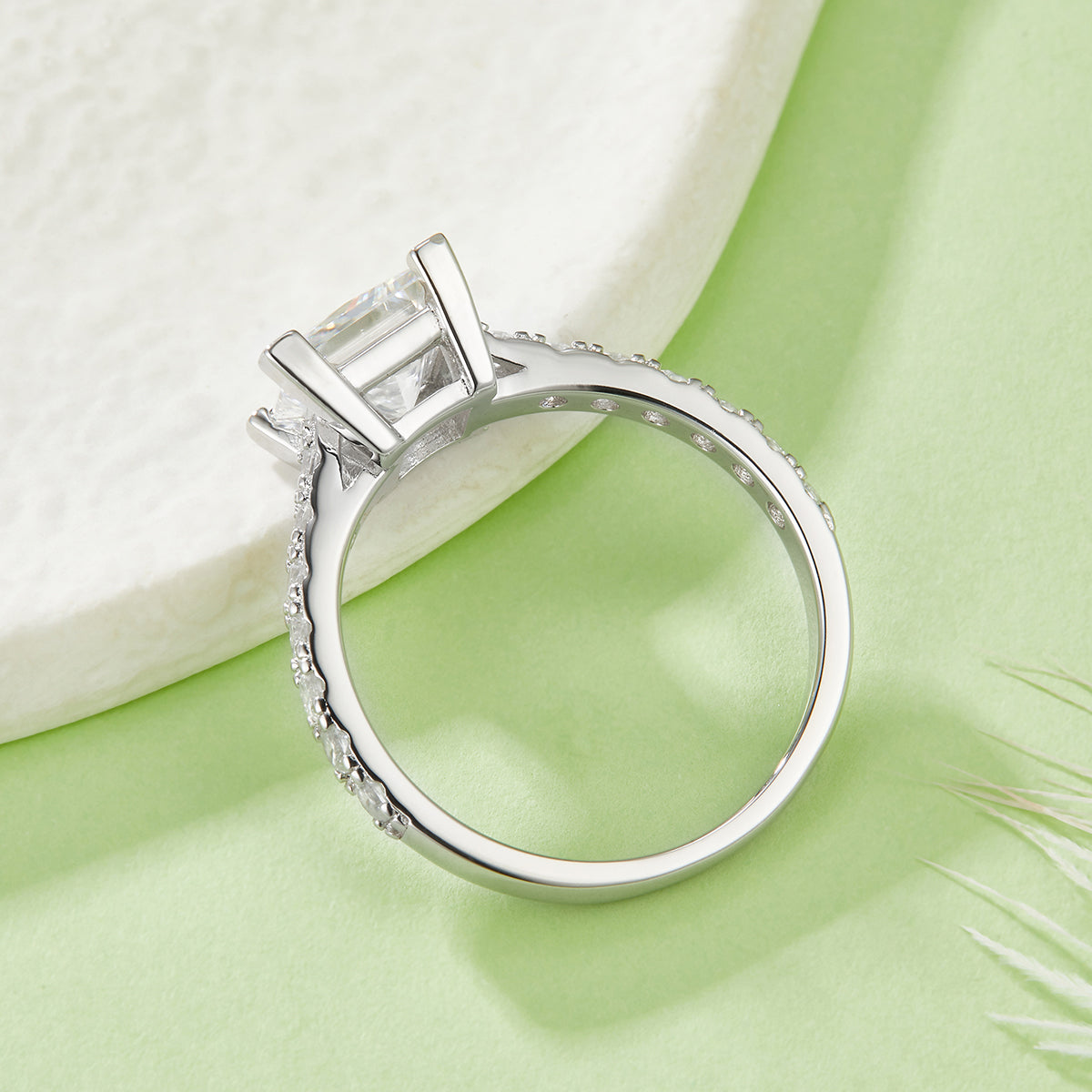 [Princess] Straight Arm Micro-paved 2 carat D Color Moissanite Ring in Sterling Silver